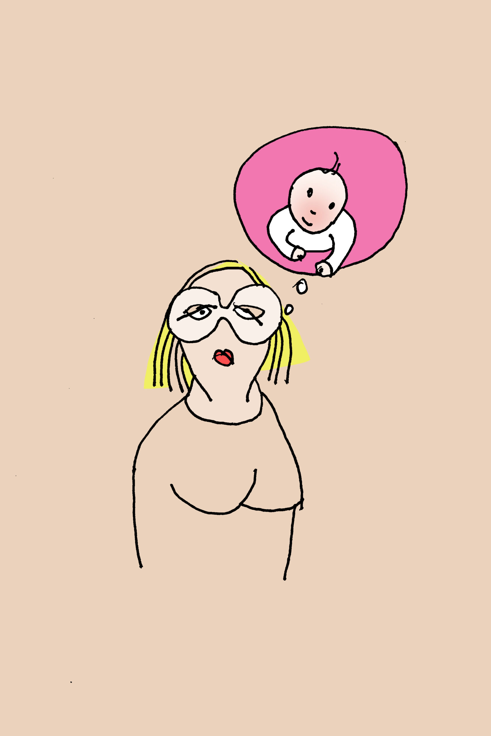 Illustration einer Frau, welche über ein Kind nachdenkt.