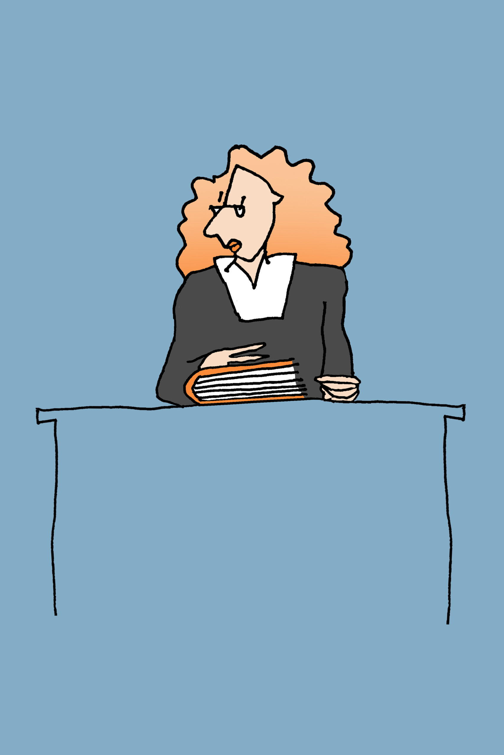 Illustration einer Richterin mit einem Gesetzbuch.