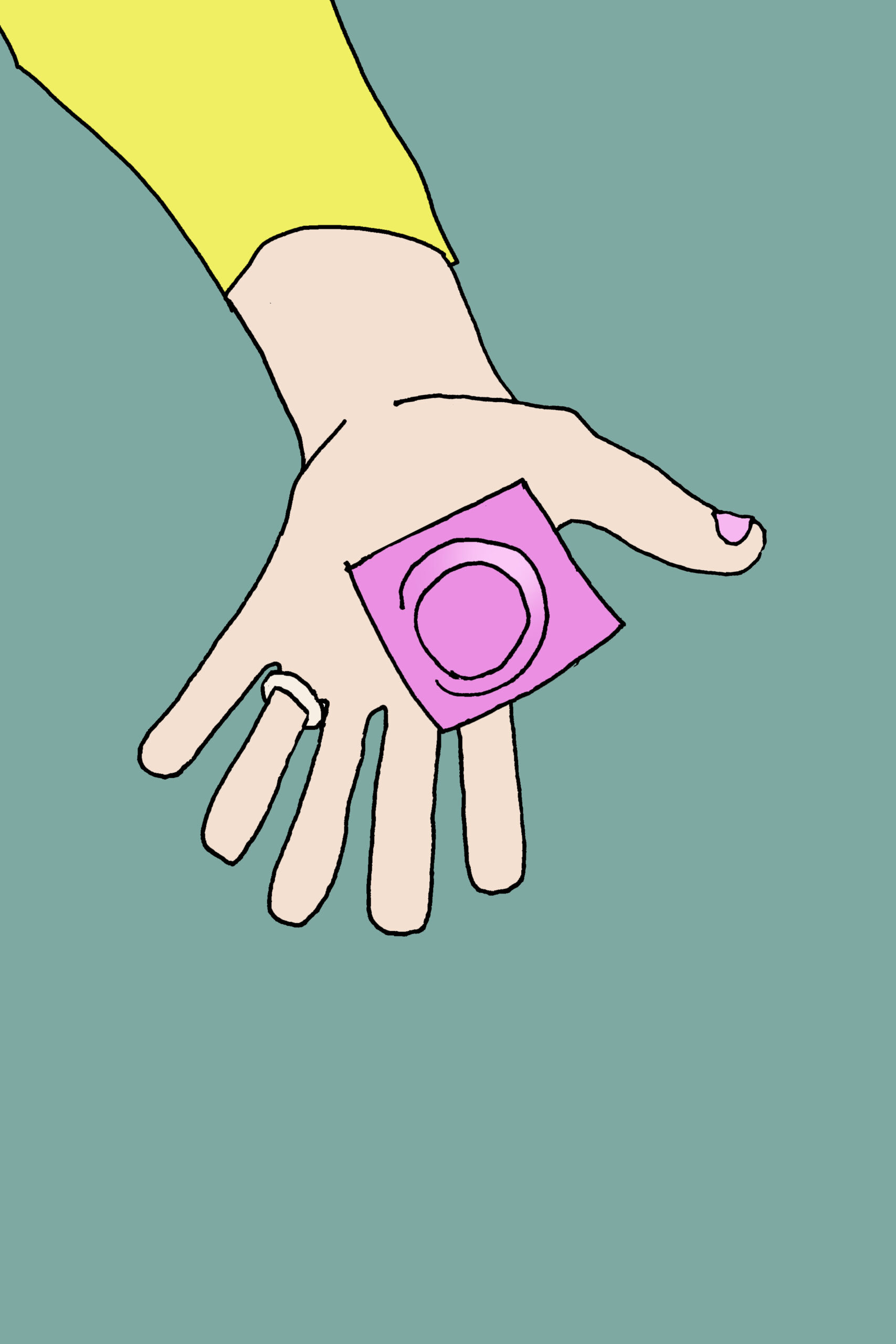 Illustration einer Frau, die ein Kondom in der Hand hält