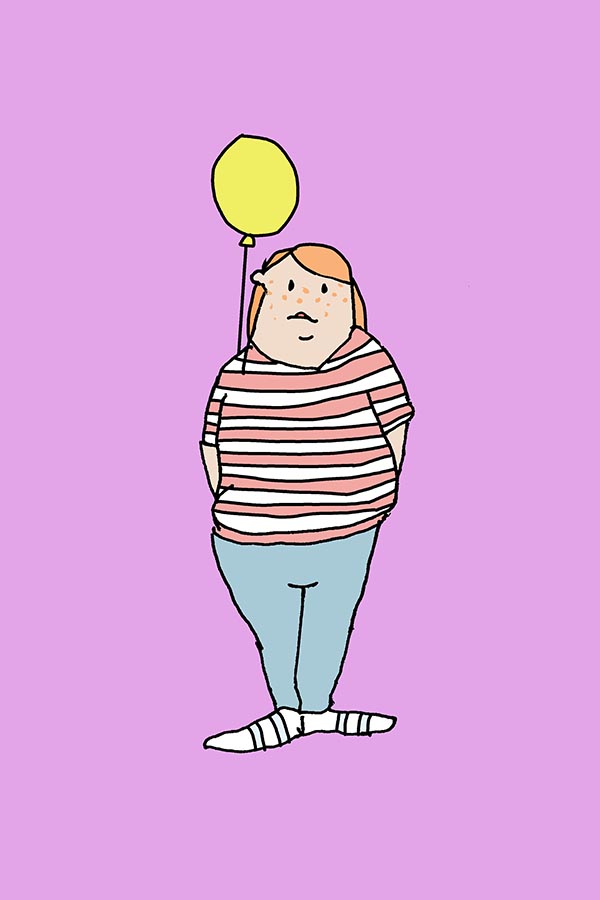 Illustration eines Kindes mit Ballon, das unsicher wirkt