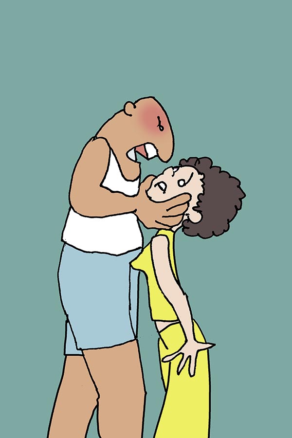 Illustration einer bedrohlichen Situation zwischen Mann und Frau