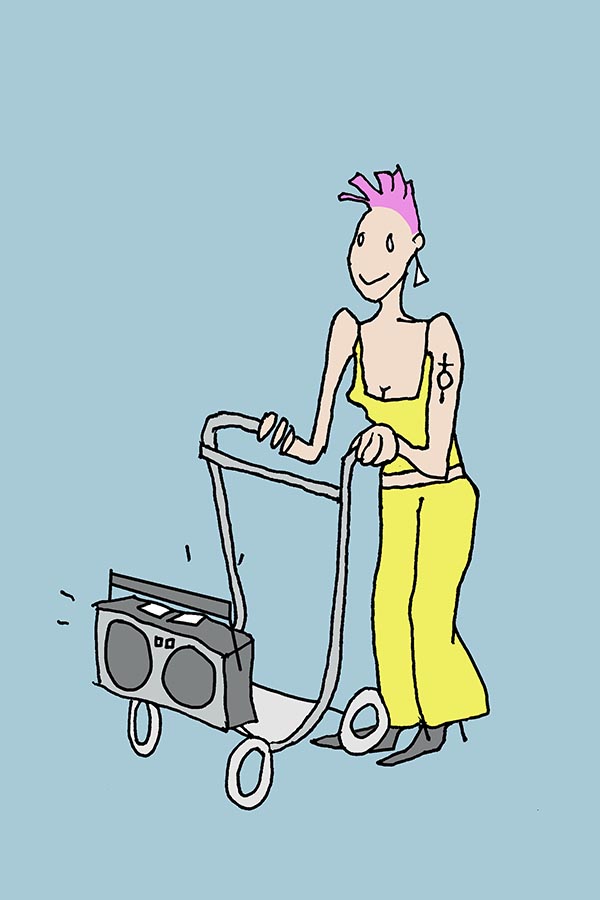 Illustration einer Person, welche alleine Musik hört